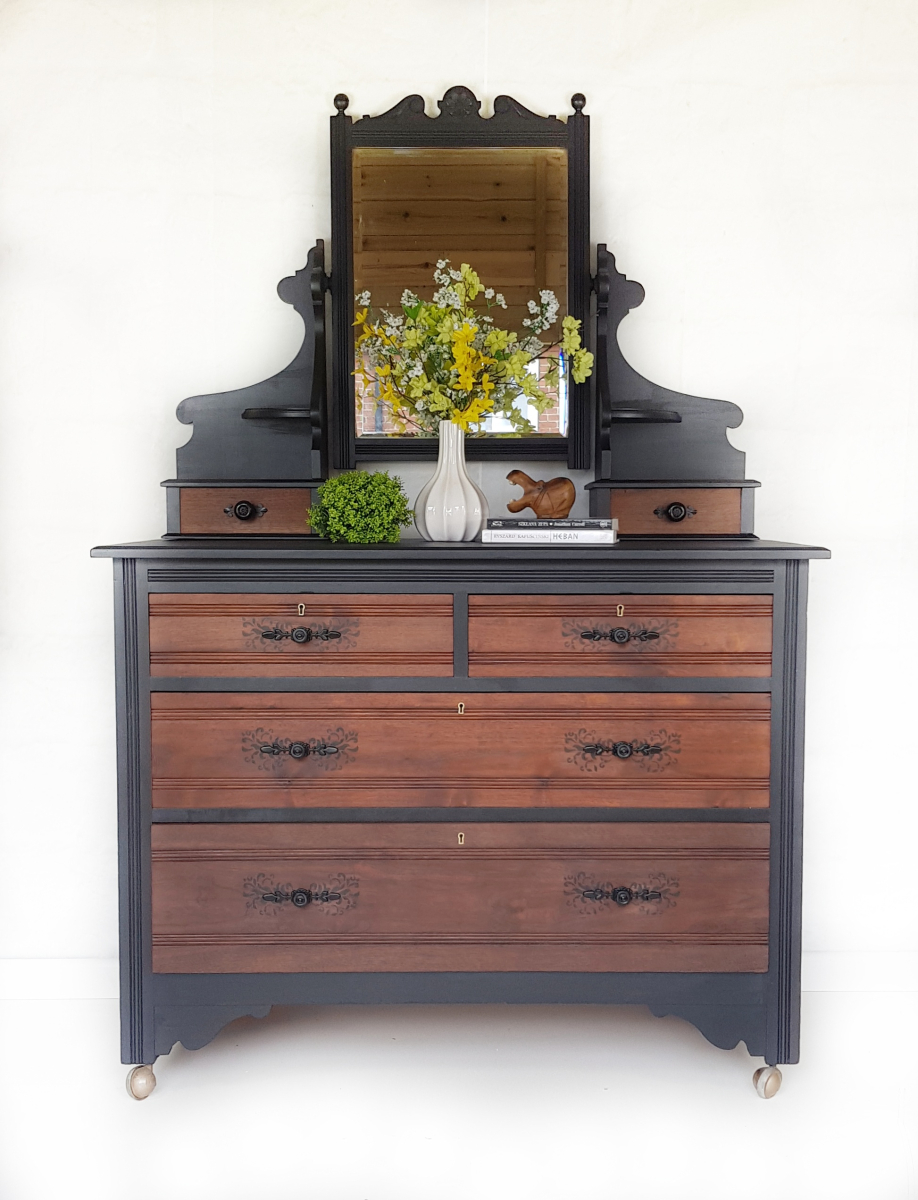 Black dresser with mirror
