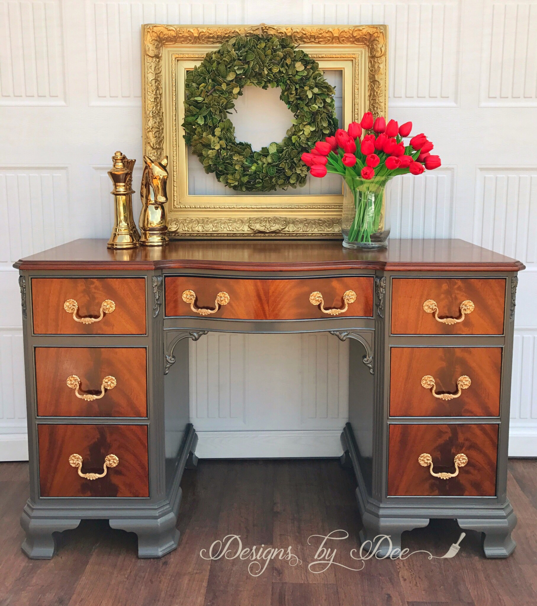 Burl Wood and Gray Desk