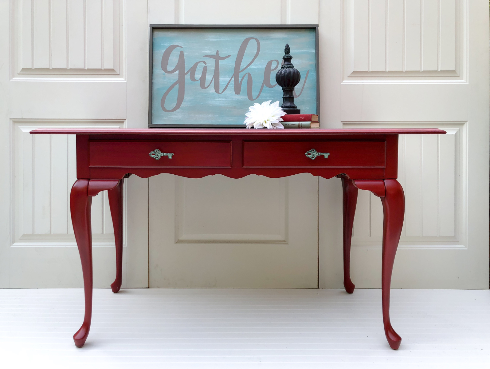 Staged Barn Red Sofa Table