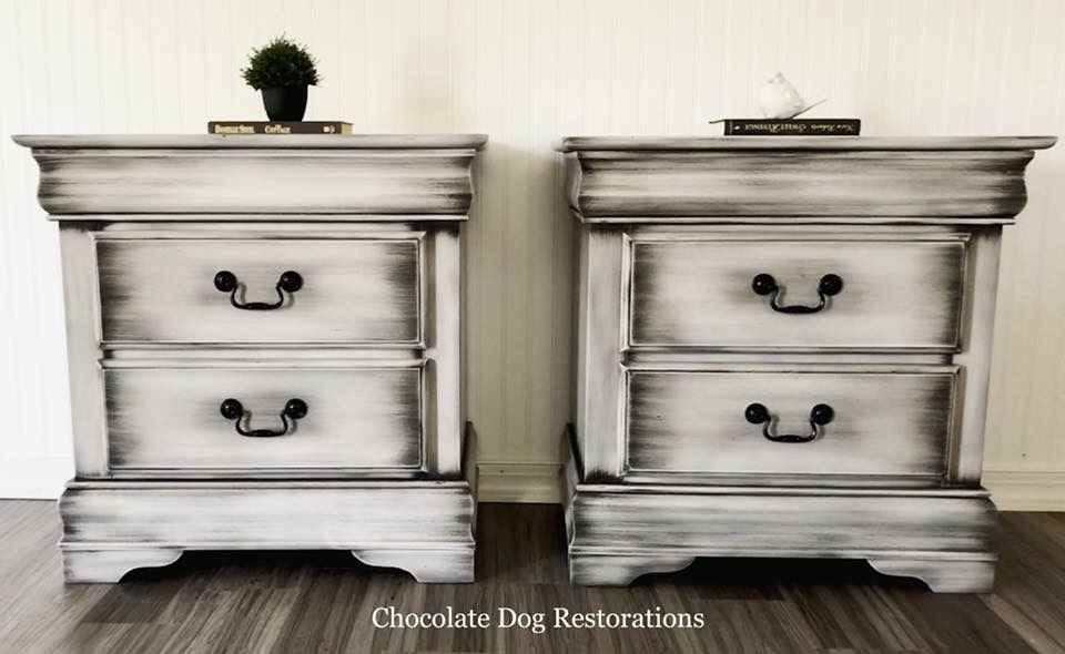 White with black nightstands