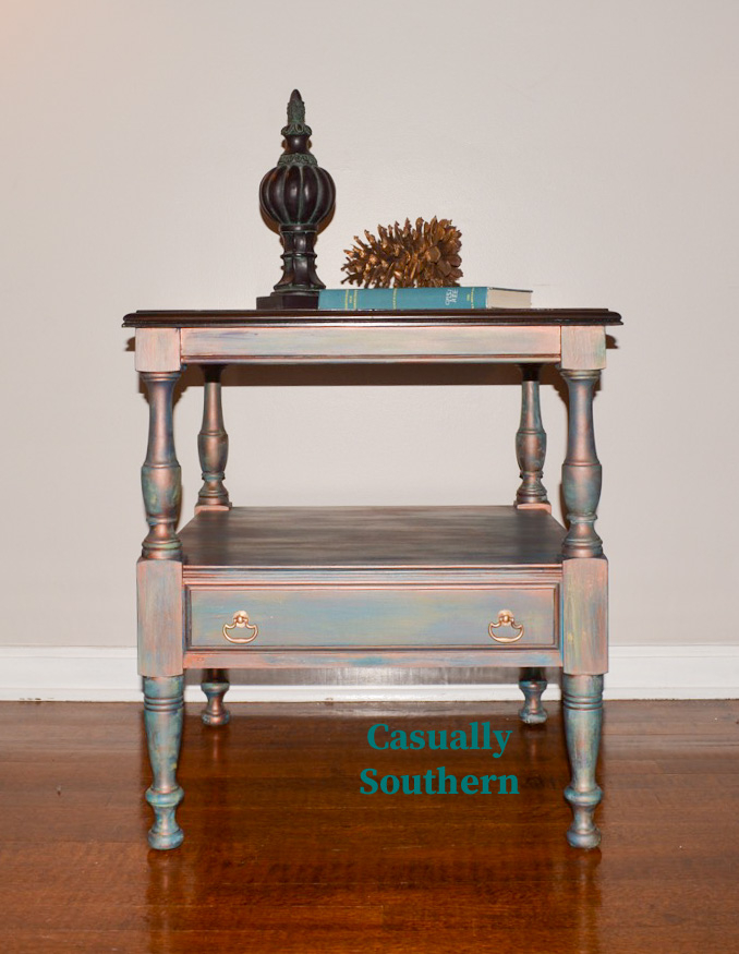 Peacock side table with Copper wash