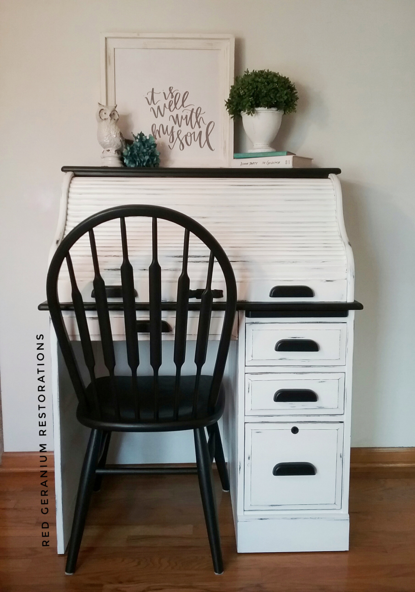 B&W Farmhouse Desk with Chair - Closed
