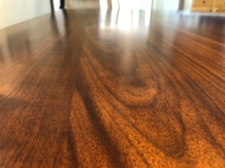 Walnut table top with 3 coats of Wood Grain Filler, GF ArmRSeal gloss and satin for final coat