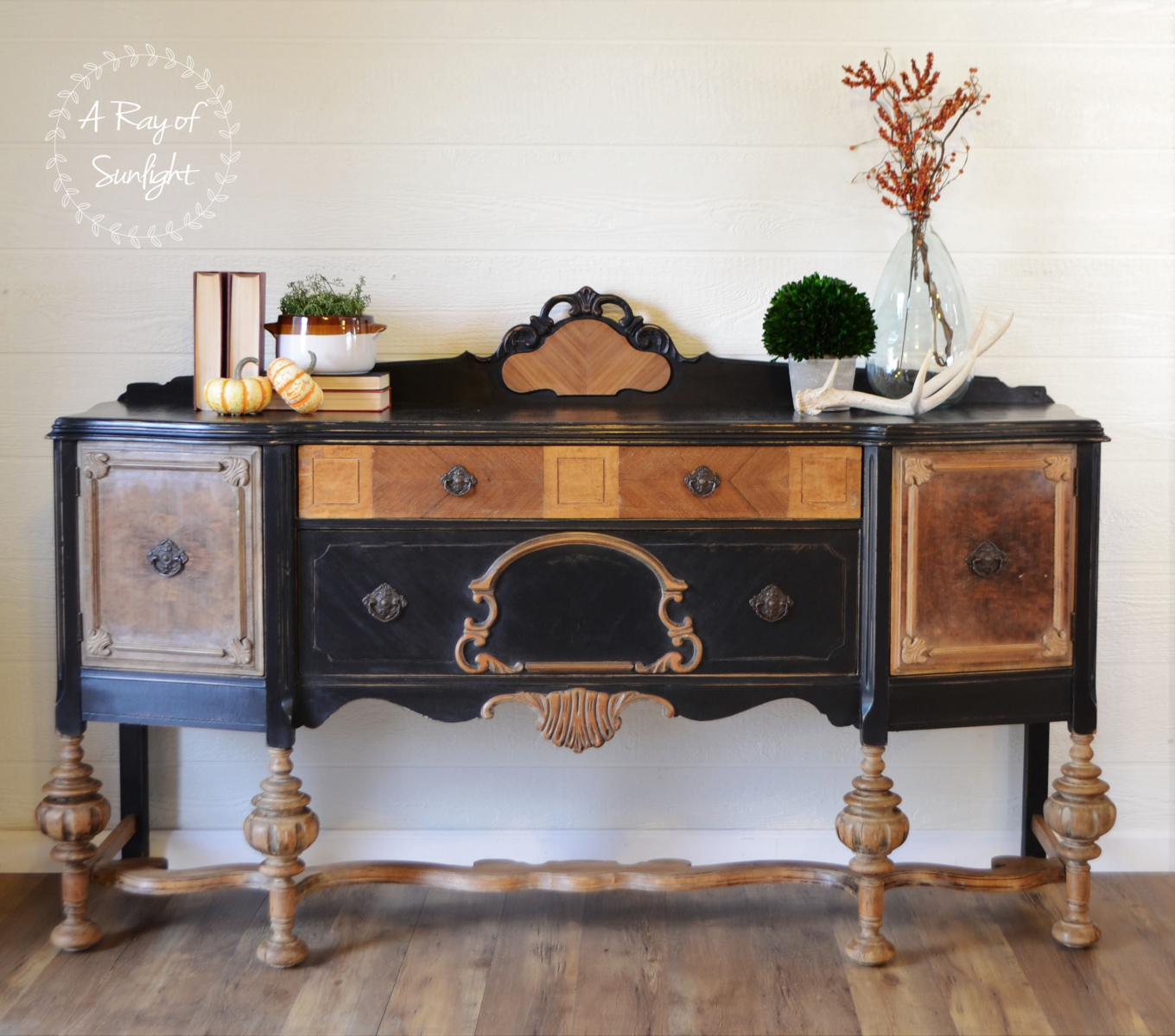 The Black and Natural Wood Antique Buffet
