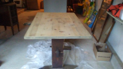 After cleaning and sanding down the top of the table-Before