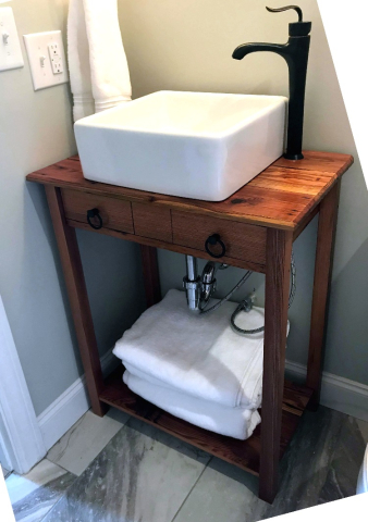Reclaimed vanity installed and in use