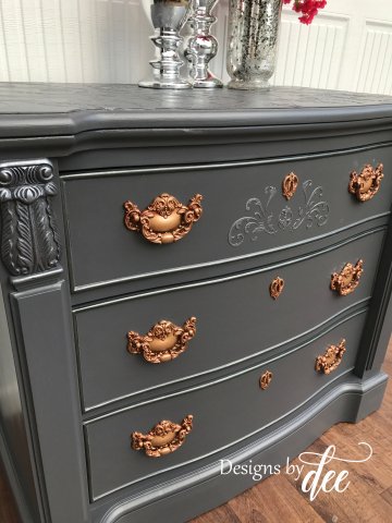 Gray Embossed Broyhill Chest front detail