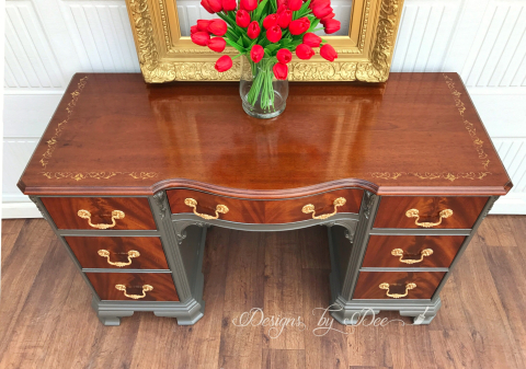 Burl Wood and Gray Desk Top