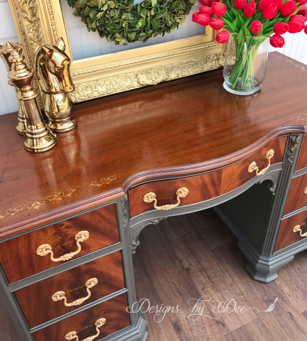 Burl Wood and Gray desk front
