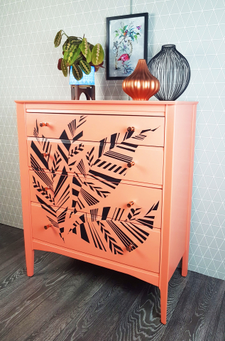 Coral and Black chest of drawers