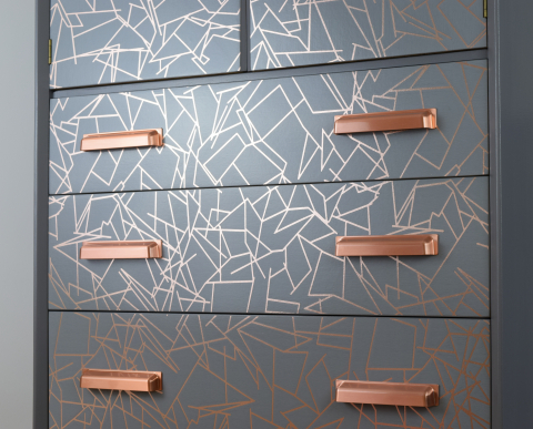 Mid century tallboy in grey with copper lines
