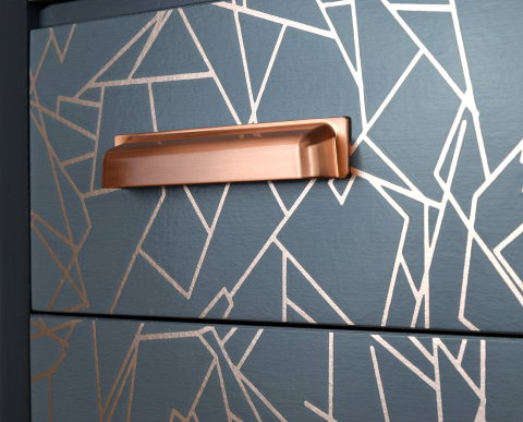 Mid century tallboy in grey with copper lines