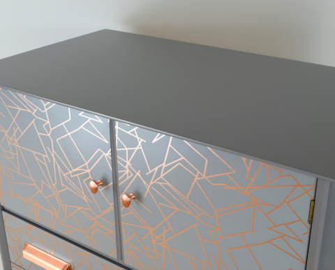 Mid century tallboy in grey with copper lines