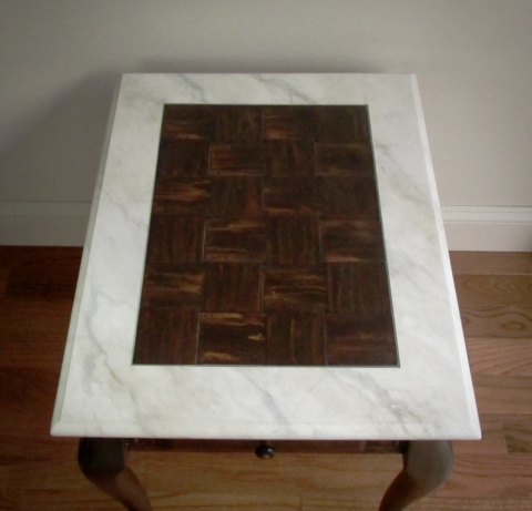 Top View Cararra Marble and rusted basketweave