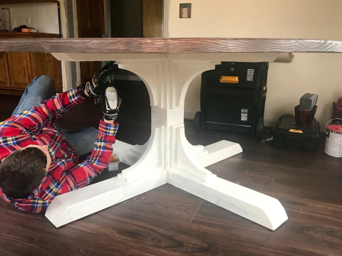 attaching the top and base, before distressing.