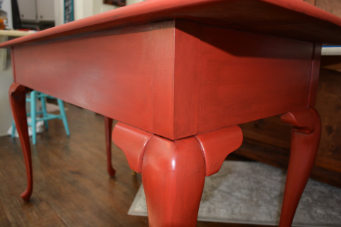 Close up of table side and leg glazed