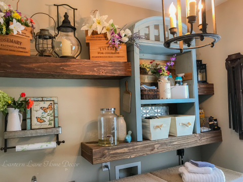 New pine and old pallet wood combined to make these chunky floating shelves.
