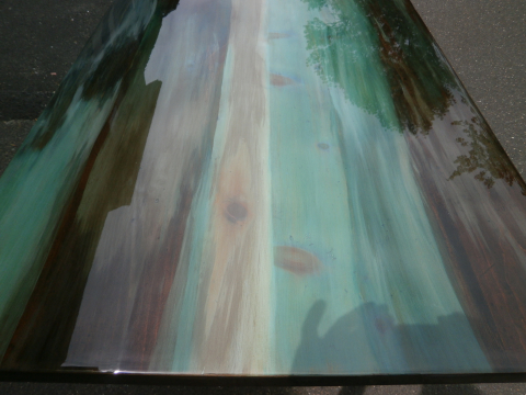 Unicorn Spit Gel Stain colors Blue Thunder, Zia Teal, Dragons Belly, Midnight Blackness were used. Minwax wood stain in Espresso and General Finishes wood stain Antique Cherry.