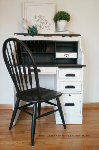 B&W Farmhouse Desk with Chair - Open