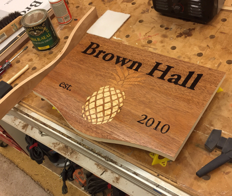 The sign while under construction